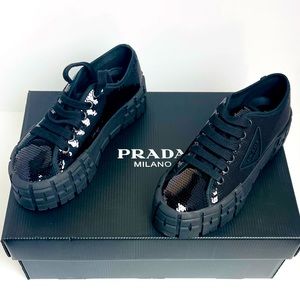 Prada Double Wheel Sequin Platform Sneaker Size 37EU/7US